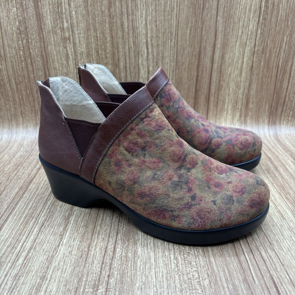 Alegria Natalee Cognac &‎ Roses Boot Comfort Ankle Floral Leather  sz 39/8.5-9